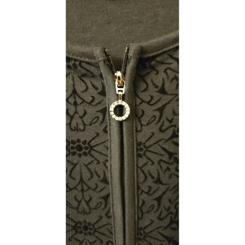 Cathy Daniels Womens Black Full Zip‎ Floral Velvet Long Sleeve Jacket Sz Large